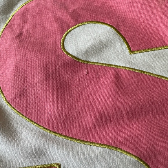 S Monogram Appliqué throw Pillow zippered Covers. Two 18 x 18. Lime Green & Pink - Picture 2 of 4